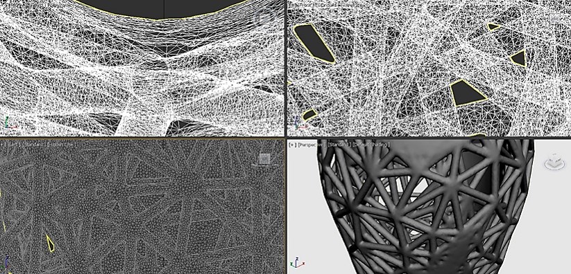 Figura 11. Estructura de enmallado por trabécula. Se empleó software 3D Max Studio 2018 de Autodesk. Fuente: elaboración propia.